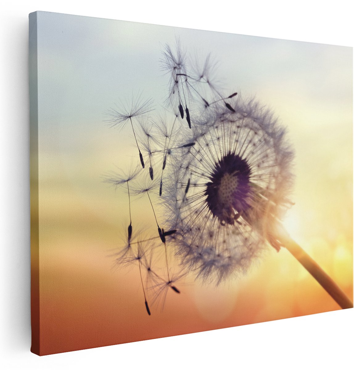 Artaza Canvas Schilderij Paardenbloem Tijdens Zonsondergang - 160x120 cm - Groot - Wanddecoratie Woonkamer - Schilderijen - Muurdecoratie