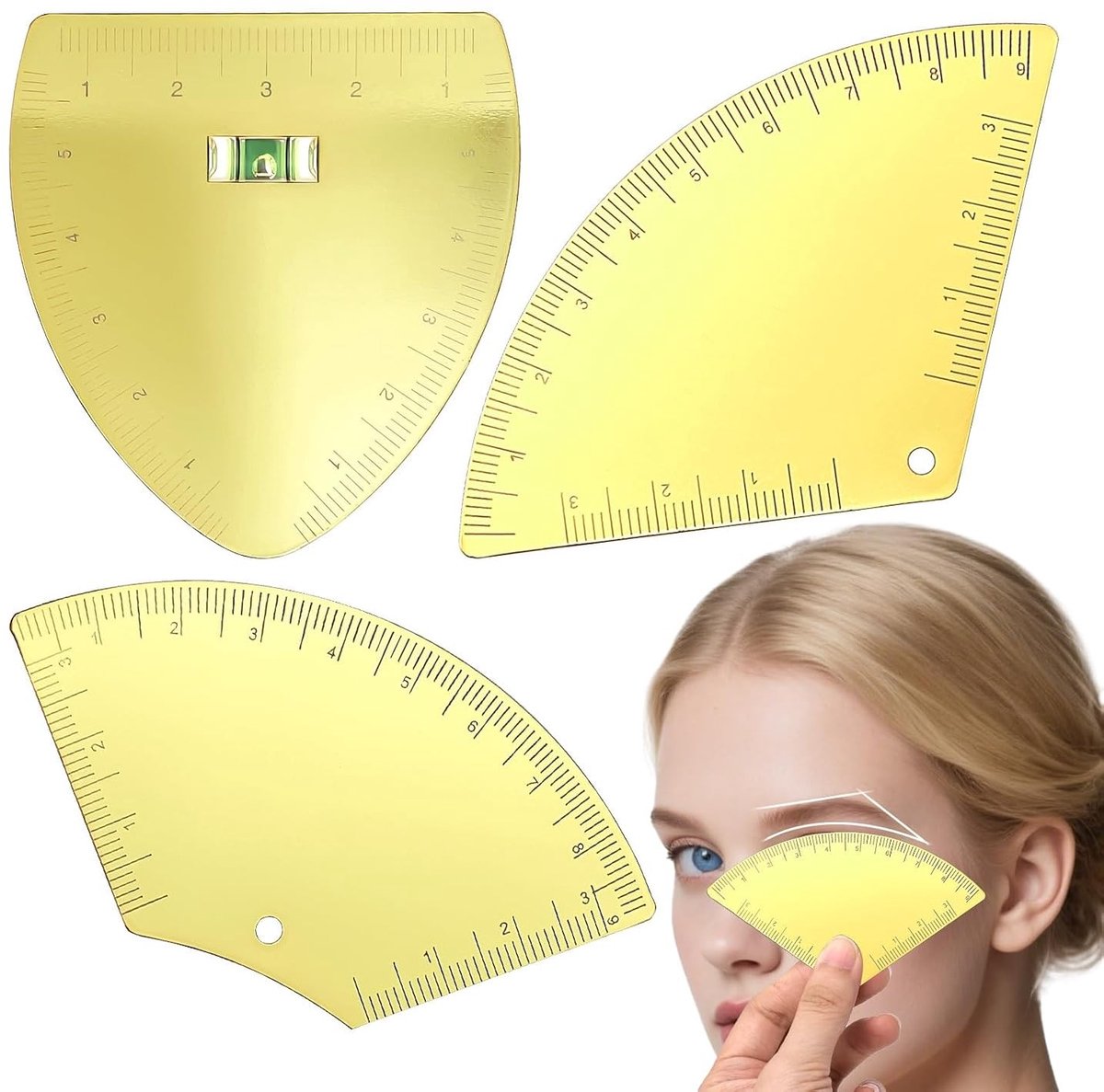 3 Stuks Gouden RVS Wenkbrauw Heerser - Precisie Meetinstrument voor Geborduurde Wenkbrauwen en Make-up Positionering