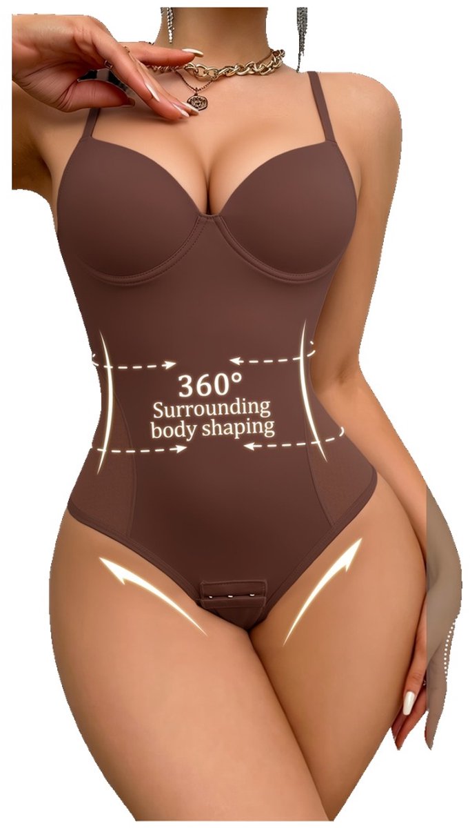 Currero Bodysuit Dames - Shapewear - Bodystocking - Corrigerende Body - Ingebouwde BH - Vormgevend & Afslankend Effect - Cacao Bruin
