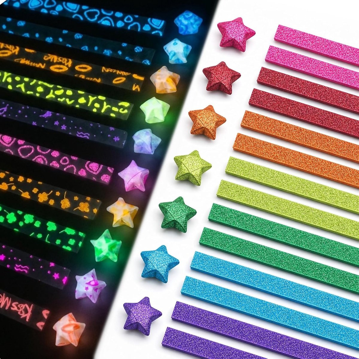 Origami Sterren Papieren Strips voor Creatieve Knutselprojecten, Glanzend en Luminous, 1060 Stuks