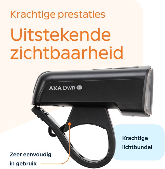 AXA Dwn 50 USB fietsverlichting set – USB oplaadbare koplamp en achterlicht – 50 lux – Remlicht- en noodremlichtfunctie – Vervangbare batterijen — afbeelding 3