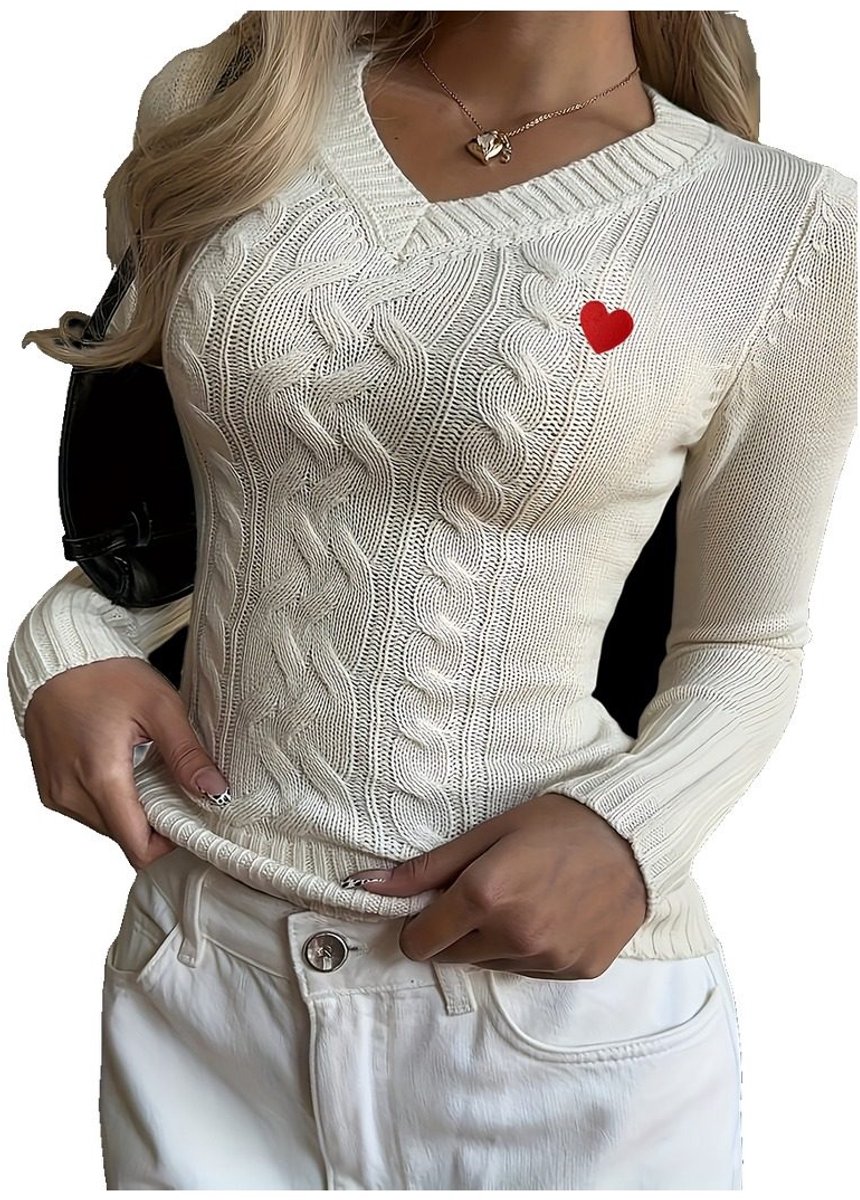 Currero Sweater Dames Sweaters Sweatshirt Hoodie Warme Trui Pullover Jumper Crewneck Vest Met Hart Beige