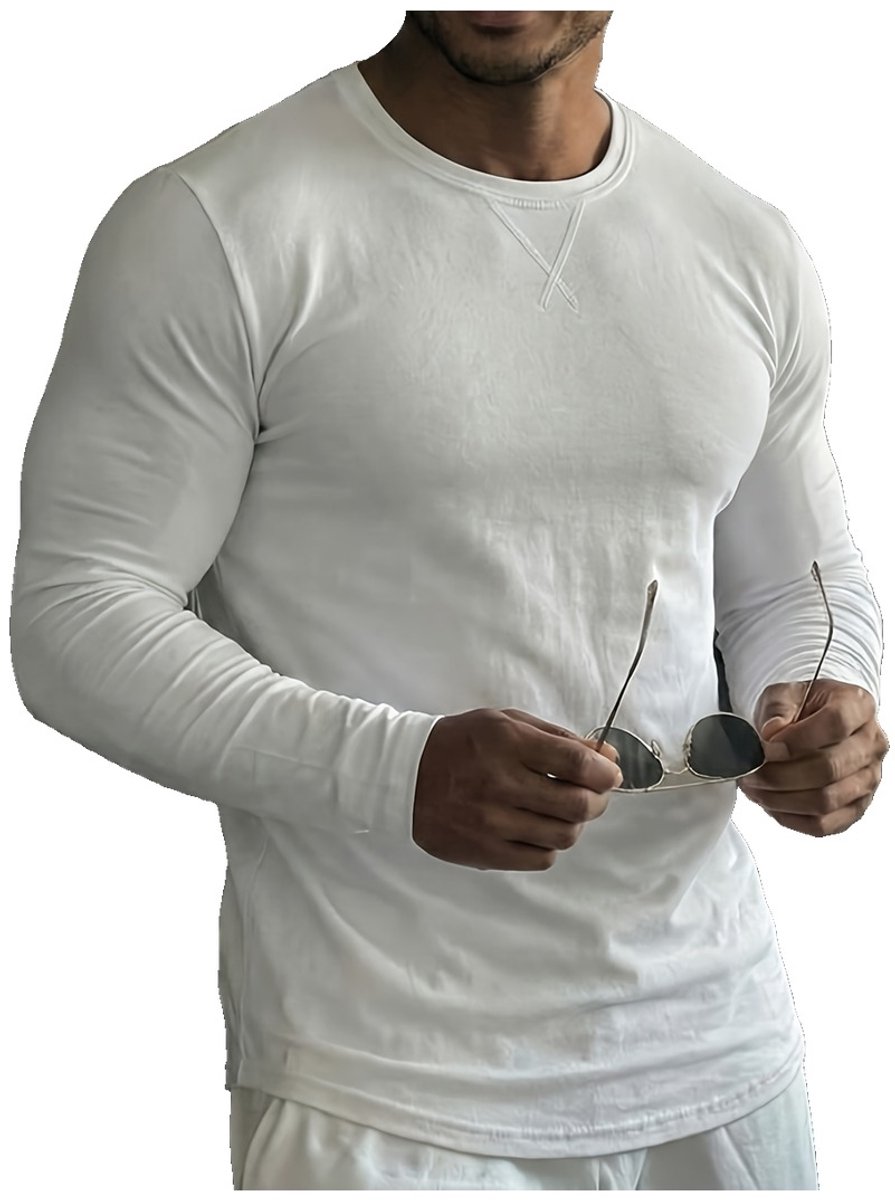 Currero Longsleeve Heren Oversized Lange Mouwen Shirt Roundneck Mannen Kleding T-Shirt XXXL Wit