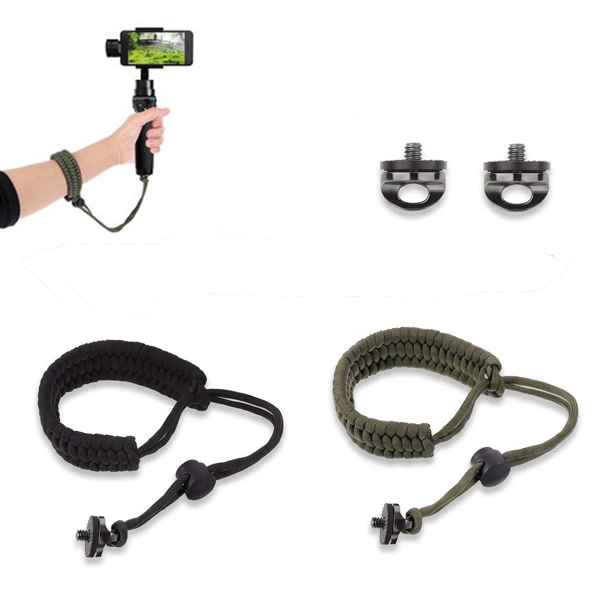 Namajunas – Camera polsbandjes – Twee verstelbare polsbandjes voor camera's met 1/4"-20 schroeven, gemaakt van nylon, geschikt voor camera's, DJI Osmo Pocket 3, Insta360 X5/X4/X3, GoPro, Nikon, Canon, Sony, selfiesticks en smartphone gimbal-systemen.