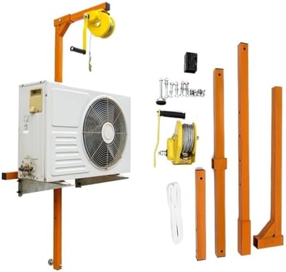 Hefgereedschap Airco Buitenunit - Montagebeugel Lier - Veilig Heffen - Zelfborgende Handlier - 5 Meter Riem - Zilver