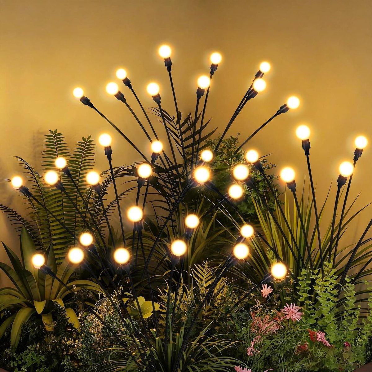 Solar Tuinlampen Vuurvliegjes - 10 LED Zwaaiende Buitenlamp met Warm Wit Licht, IP65 Waterdichte Tuindecoratie met Bewegingssensor, Zonne-energie Draadloze Lamp voor Tuin, Pad, Feestje en Kerst (10 stuks)
