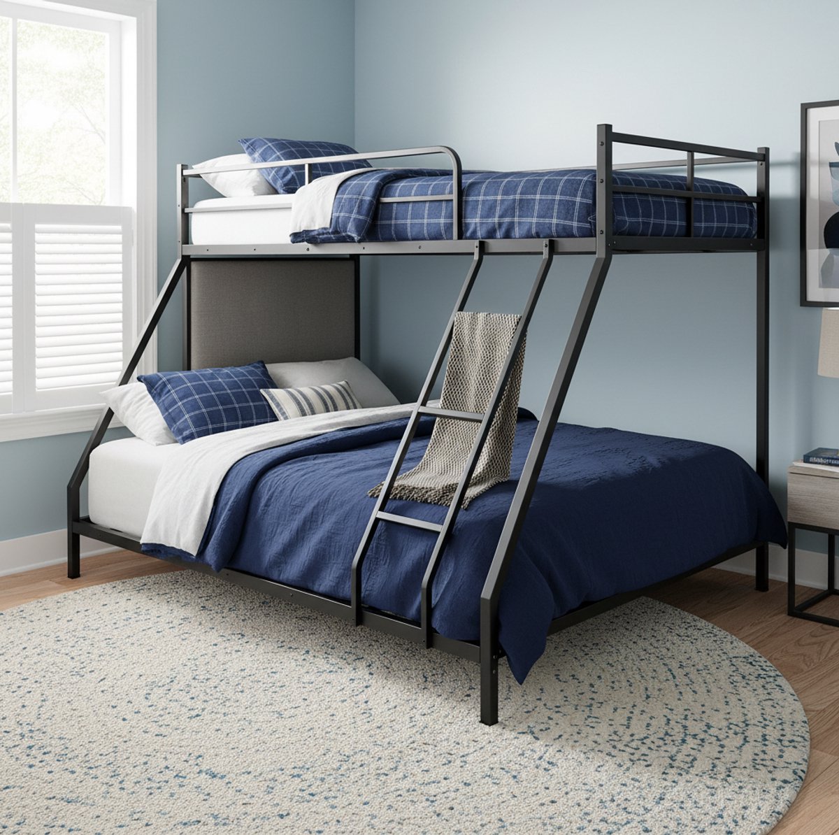 Metalen Stapelbed – Twee Slaapplaatsen – 200 x 140 x 137 cm – Metaal – Zwart – Met Ladder En Veiligheidsrand