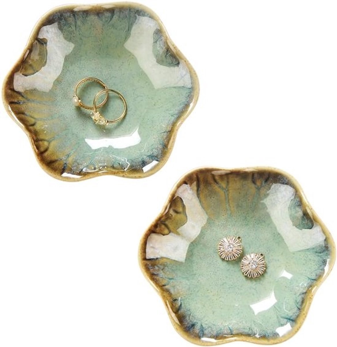 Ringhouder Schaal - Sleutelbakje Sieraden - Organiseren van Kleine Items - Uniek Blad Design - 11cm Breed - Kristal Groen