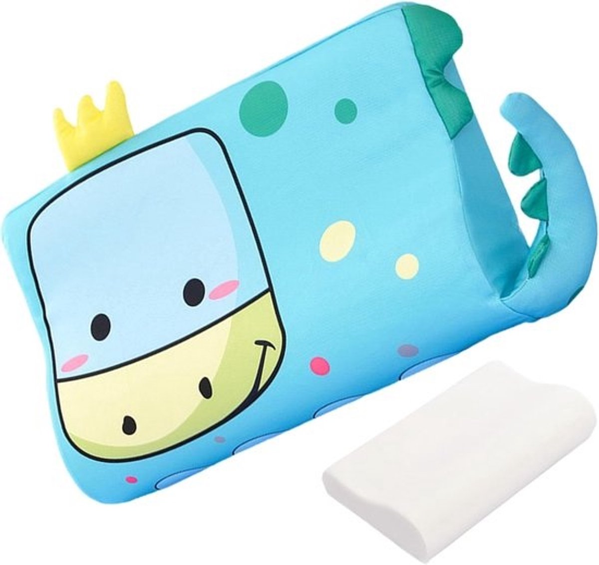 Kinderkussen - Reiskussen peuter - Comfortabel slapen - Huidvriendelijk katoen - 45x27x6 cm - Kroon dinosaurus