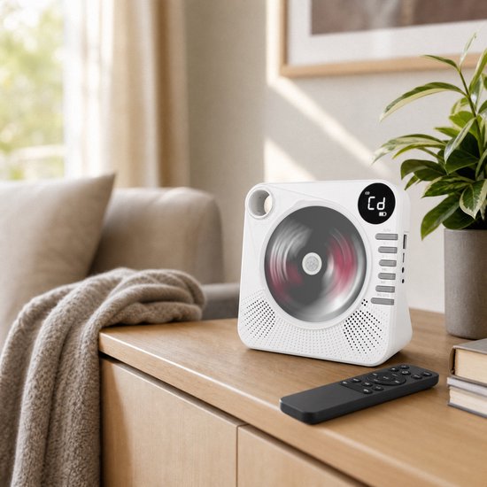 Retro CD Speler met Bluetooth - Draagbare CD Speler met HiFi Speakers - USB - AUX - Oplaadbaar - Vintage Muziekspeler Wit — afbeelding 2
