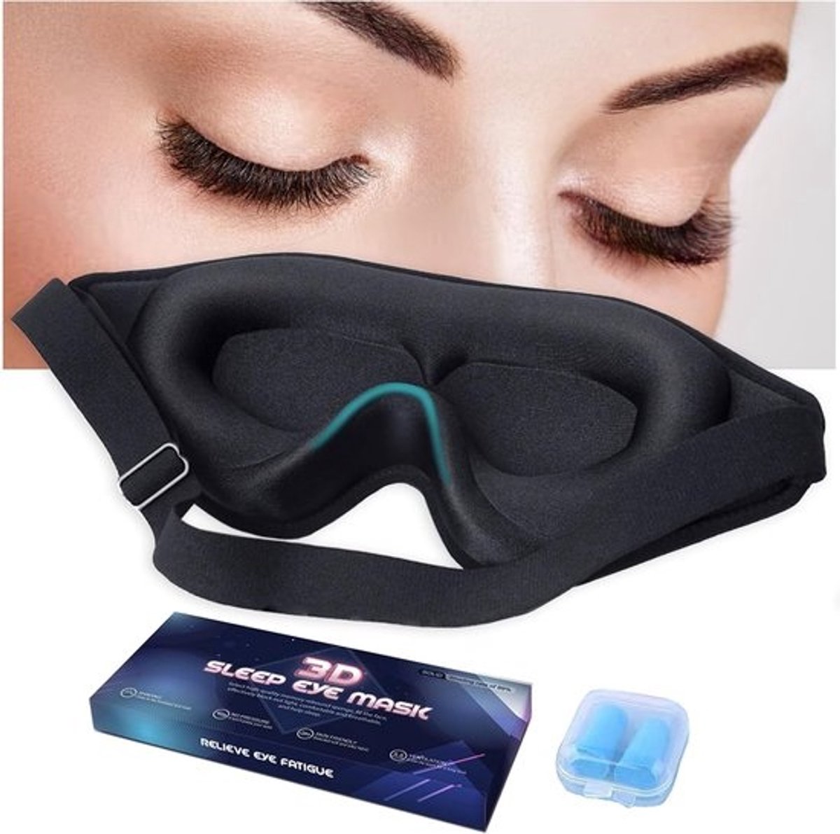 Slaapmasker - Oogmasker - Wimperextensions - 3D Oogcontour - Verstelbare band - Zwart