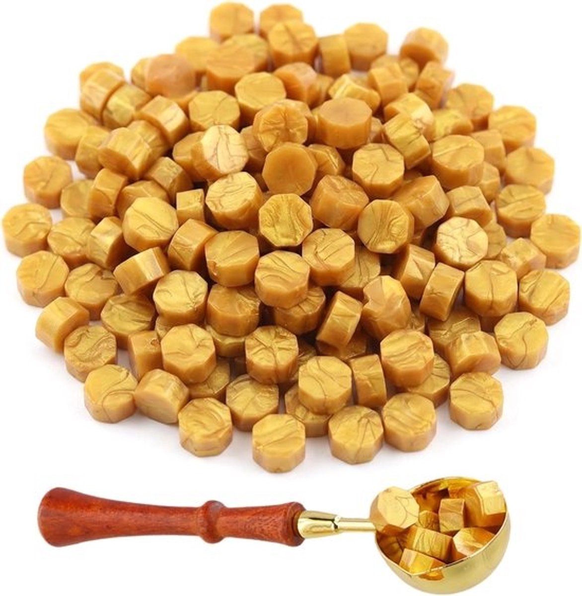 Zegelwas Kralen - Wax Stempel Set - Kaarten Versieren - 200 Stuks Inclusief Lepel - 9mm Kralen - Goud