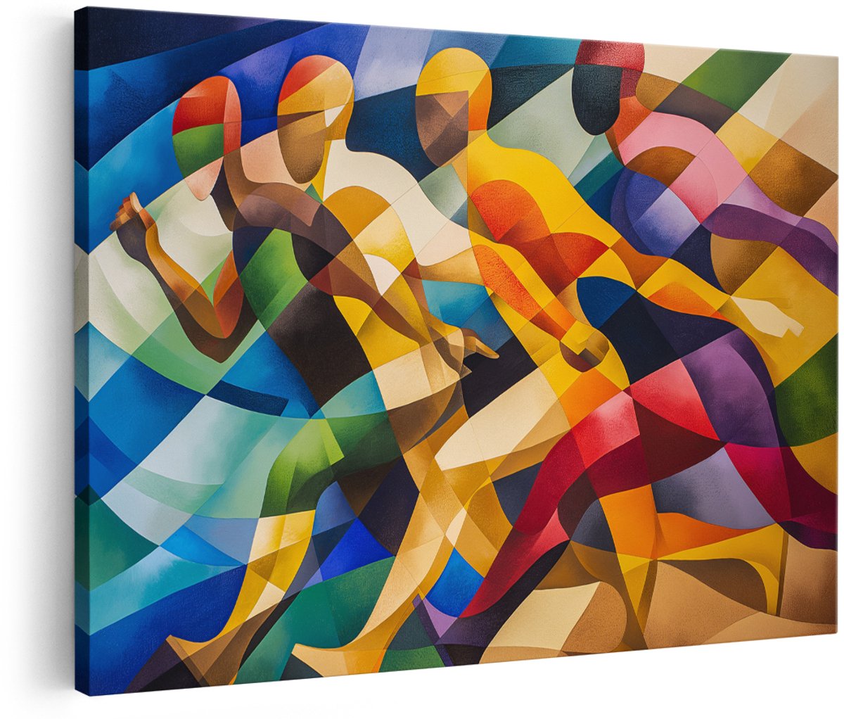 Artaza Canvas Schilderij Abstract - 180x120 cm - Groot - Wanddecoratie Hardlopers - Muurdecoratie Geometrisch - Decoratie Kleurrijk Sport