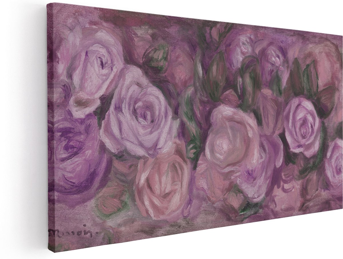 Artaza Canvas Schilderij Rozen - 180x90 cm - Groot - Wanddecoratie Bloemen Renoir - Muurdecoratie Romantisch - Schilderijen Op Canvas Paars