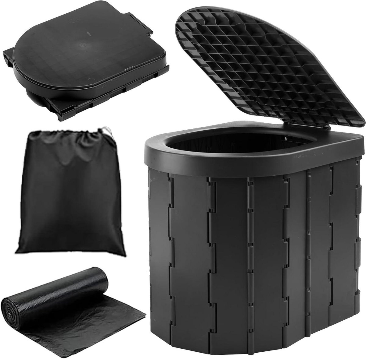 Draagbaar Toilet - Kampeer WC - Buiten Activiteiten - Inklapbaar Ontwerp - 32.5 x 27.5 cm - Zwart