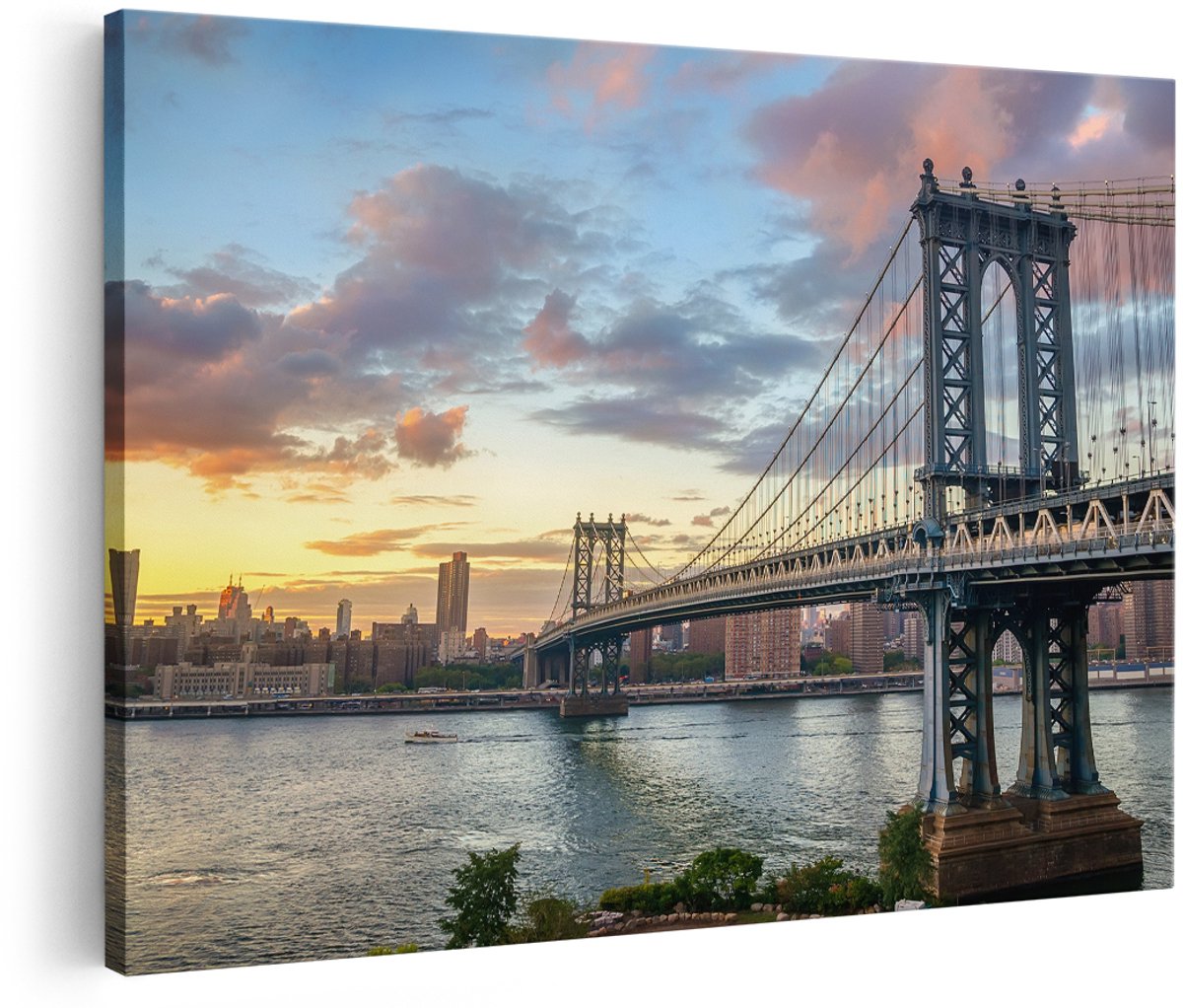 Artaza Canvas Schilderij Manhattan Bridge Brug In New York - 180x120 cm - Groot - Wanddecoratie Woonkamer - Schilderijen - Muurdecoratie