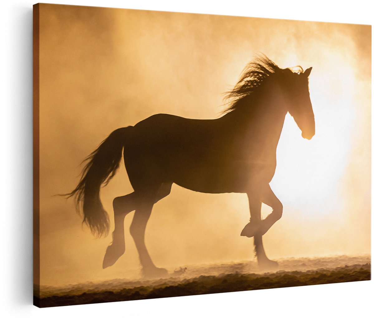 Artaza Canvas Schilderij Silhouet Van Een Paard - 180x120 cm - Groot - Foto Op Canvas - Wanddecoratie Woonkamer
