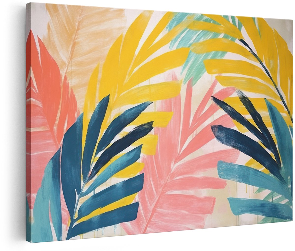 Artaza Canvas Schilderij Abstracte Tropische Bladeren - 180x120 cm - Groot - Wanddecoratie Boho - Muurdecoratie Kleurrijk - Decoratie Planten