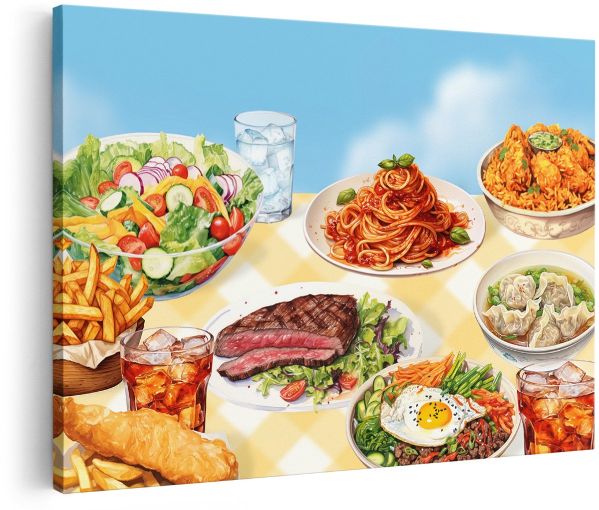 Artaza Canvas Schilderij Eten - 180x120 cm - Groot - Wanddecoratie Keuken - Muurdecoratie Gerechten - Schilderijen Op Canvas Wereldkeuken