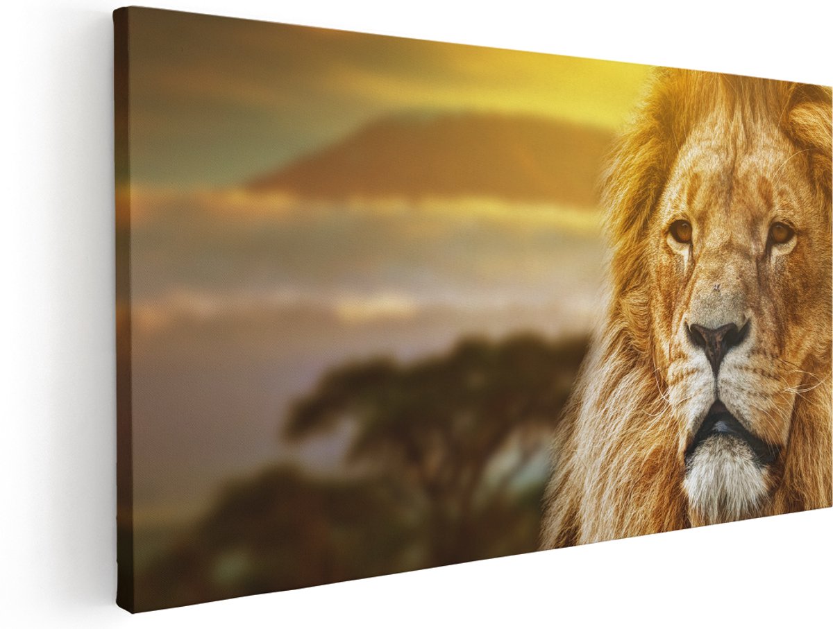 Artaza Canvas Schilderij Leeuw - Leeuwenkop - 180x90 cm - Groot - Wanddecoratie Woonkamer - Schilderijen - Muurdecoratie