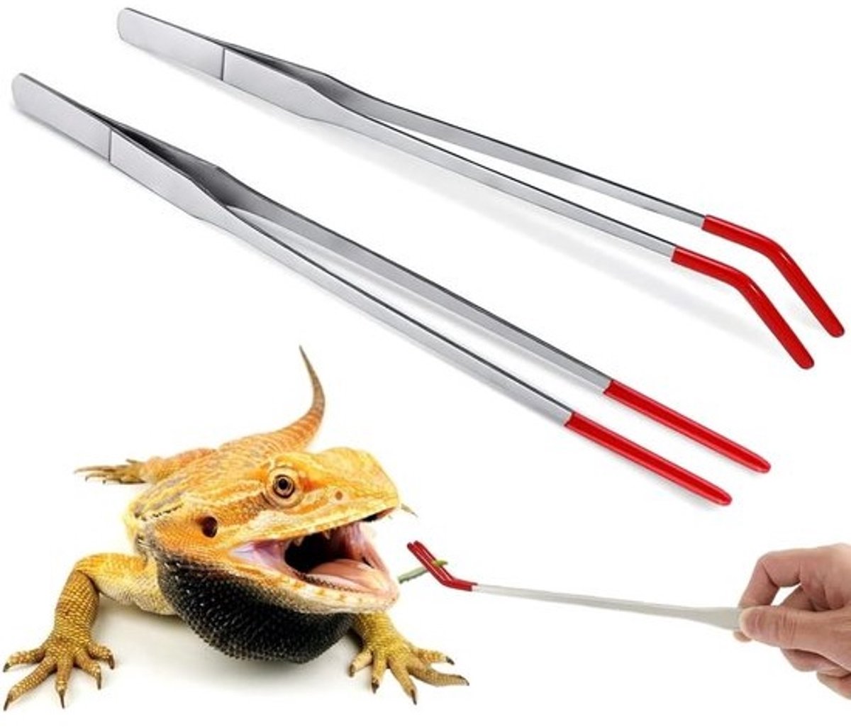 Set van 2 Lange Pincetten RVS met Rubberen Punt voor Reptielen en Aquarium