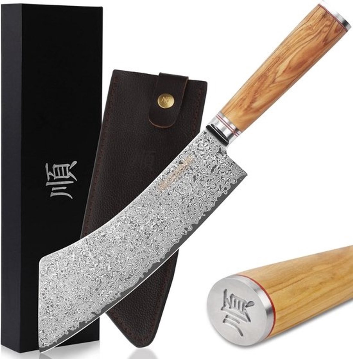 9 Inch Japans Damaststalen Breekmes met Olijfhout Handvat voor Vlees en Grill