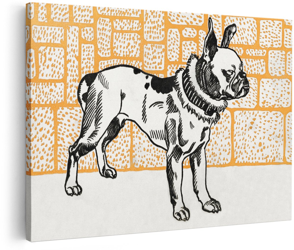 Artaza Canvas Schilderij Hond - 180x120 cm - Groot - Wanddecoratie Boston Terriër - Muurdecoratie Vintage - Decoratie Dieren Woonkamer