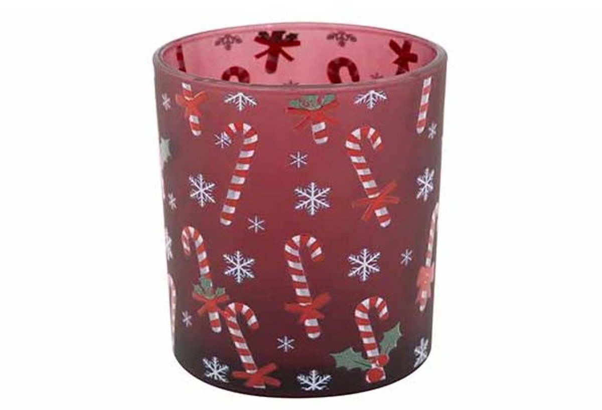 Theelichthouder Candy Cane Bordeaux 7x7x H8cm Glas