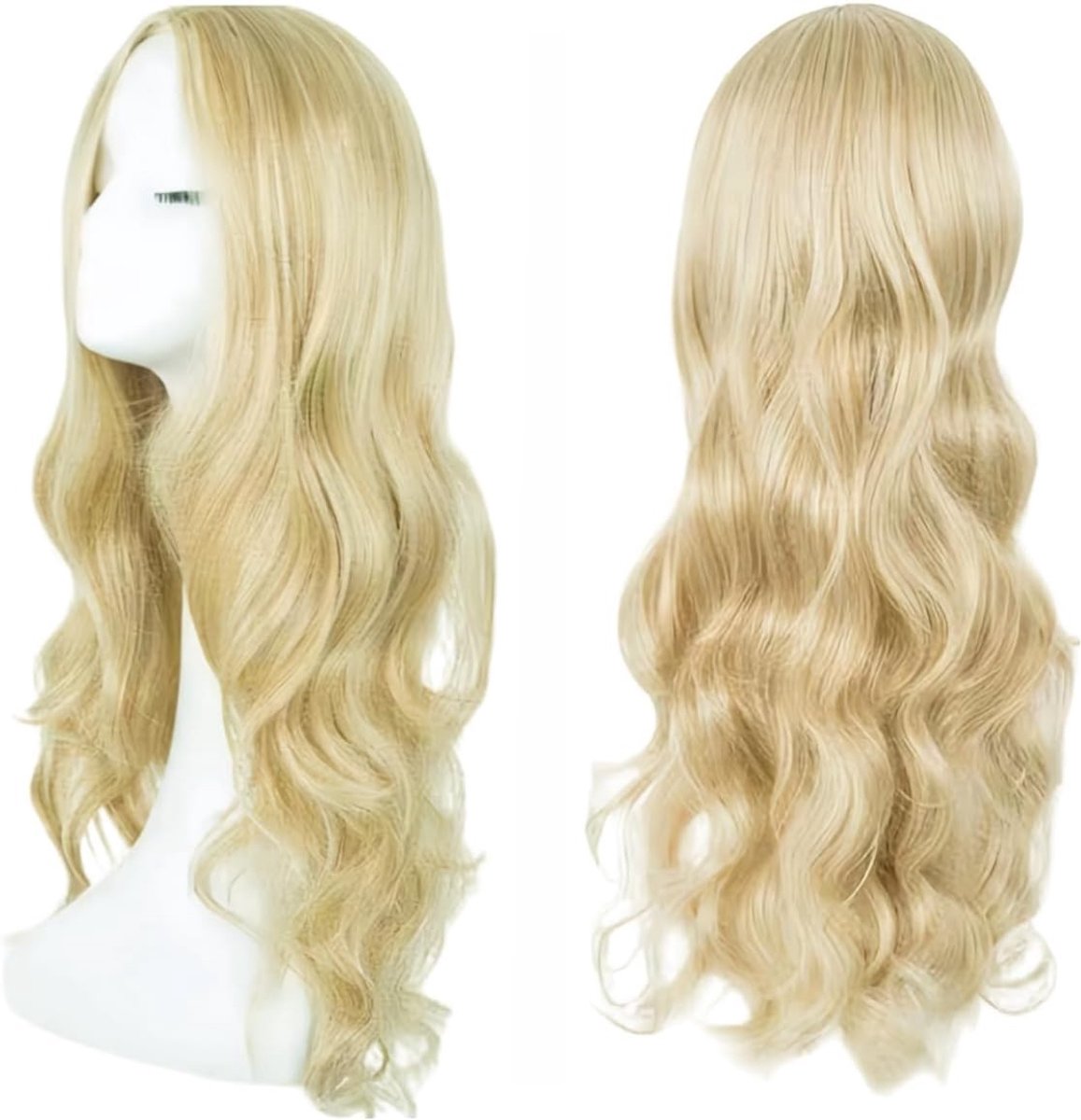 Lange Krullende Perucque Lichtblond 24 Inch Volle Haar voor Feestkleding, Dagelijks Gebruik en Carnaval