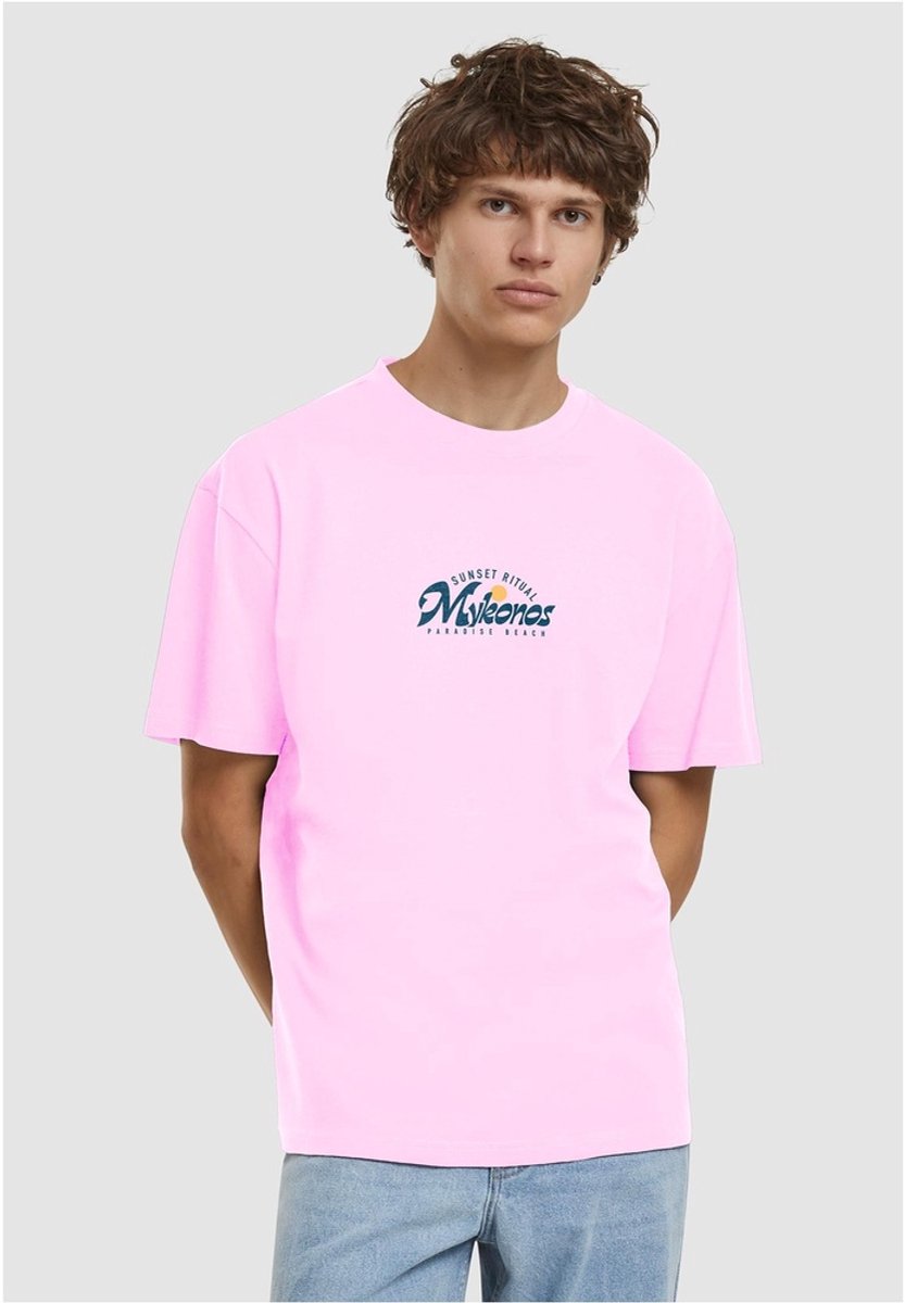 Mister Tee Mykonos Mood Oversize Heren Tshirt L Roze