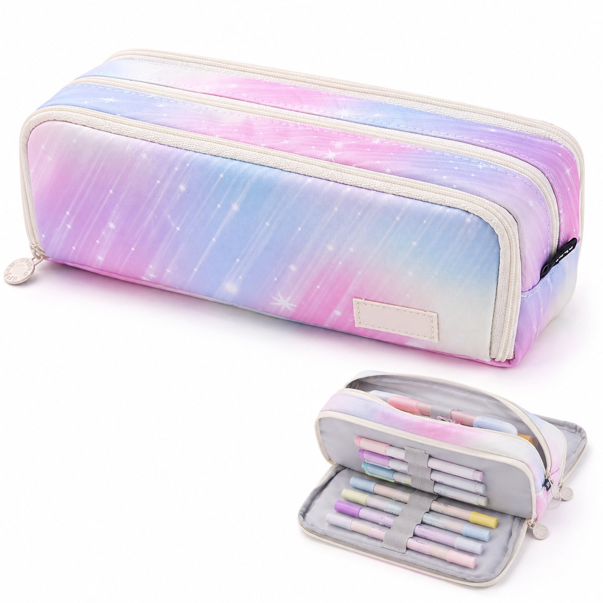 VHV -Etui Dames -21x5x8.5 cm - Pennenzak Dubbele Opening -Grote Capaciteit Pencil Case - Draagbaar Pennenetui -Voor School, Examen -Roze