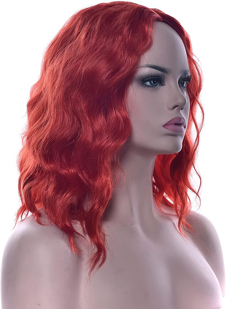 Korte Afro Krullend Haarperucque voor Cosplay, Halloween Kostuum en Feestjes voor Vrouwen - Rood