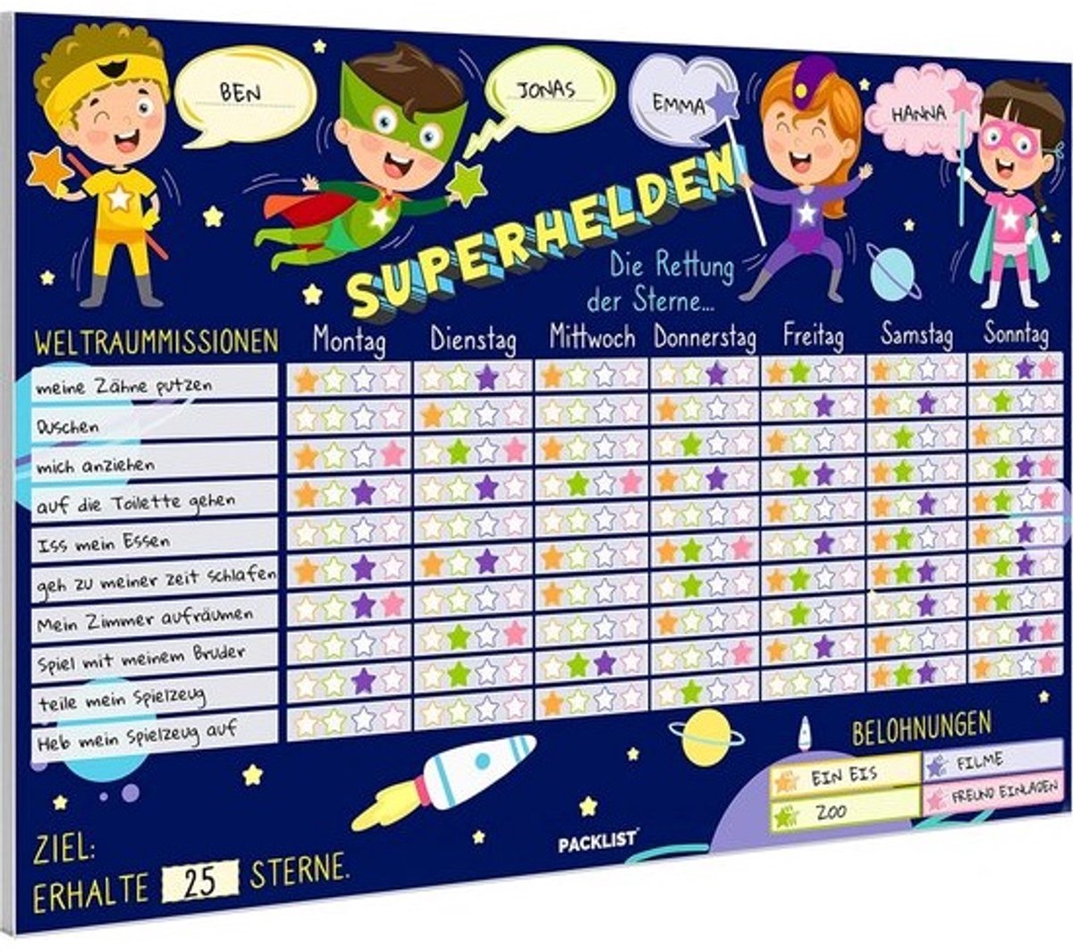 Beloningsbord Kinderen Superhelden - Beloningssysteem voor Goede Gedrag in Duits