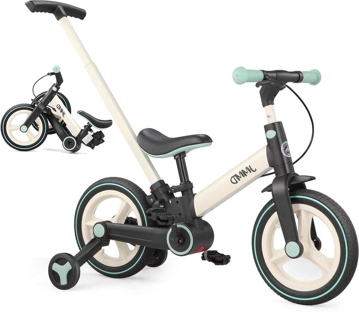 Peuterfiets met duwgreep - Loopfiets kinderfiets - Leren fietsen - 6-in-1 ombouwbaar - 18 maanden - 5 jaar - Mint