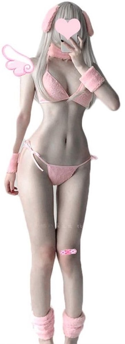 Sexy Bunny Lingerieset voor Dames - Harig Cosplay Kostuum met Bralette en Slipje