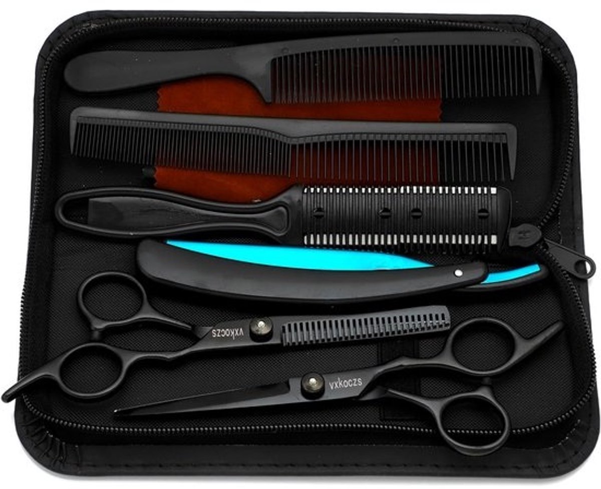 Professionele Haarschaar Set van 6 Stuks in Etui - Kappersschaar RVS voor Thuis en Salon