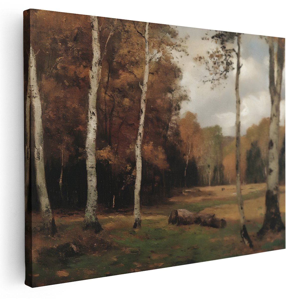 Artaza Canvas Schilderij Bos Landschap - 160x120 cm - Groot - Wanddecoratie Berken - Muurdecoratie Herfst Natuur - Schilderijen Op Canvas