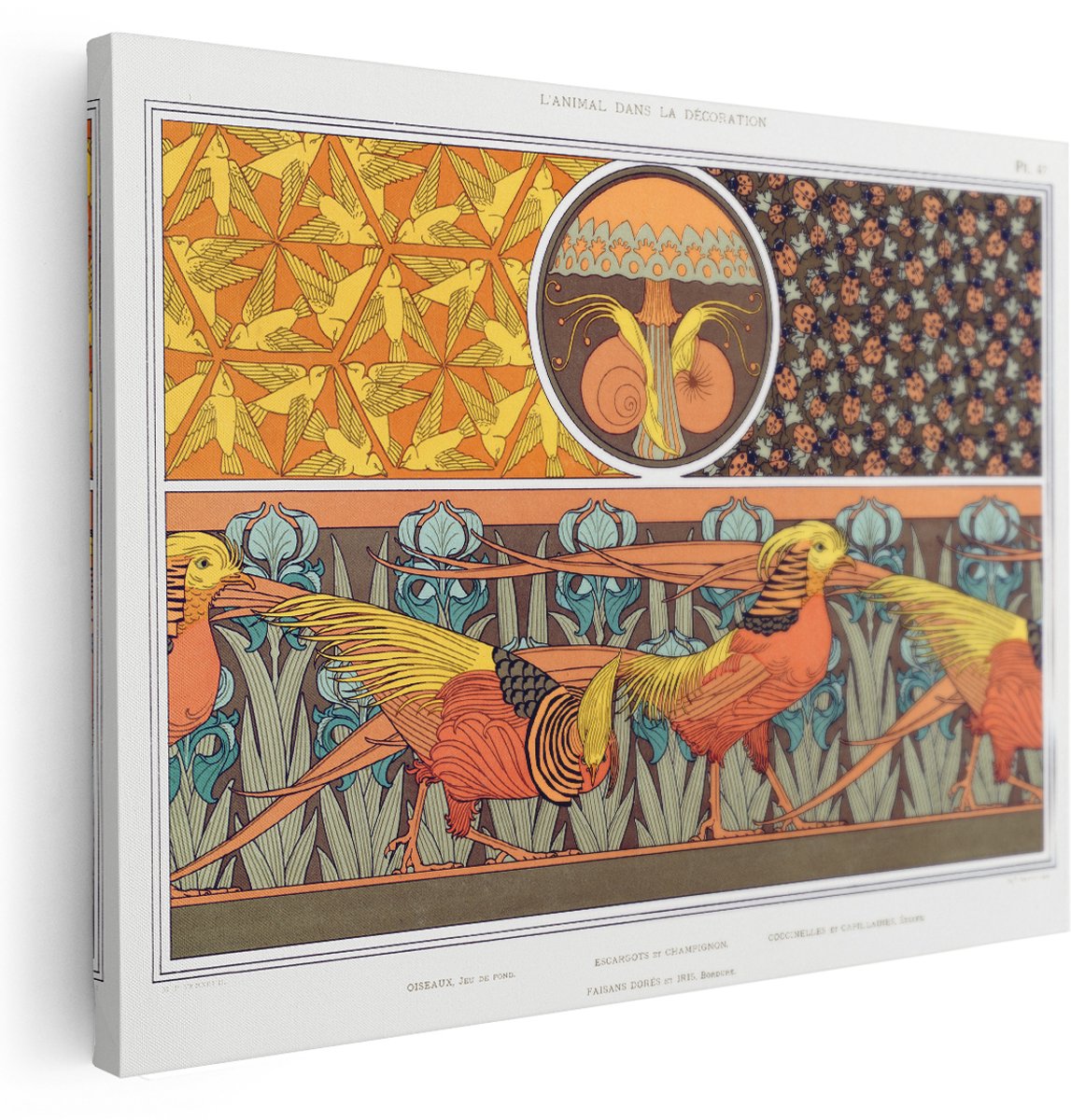 Artaza Canvas Schilderij Fazanten - 160x120 cm - Groot - Wanddecoratie Vogels - Muurdecoratie Art Nouveau Iris - Vintage Schilderijen Op Canvas