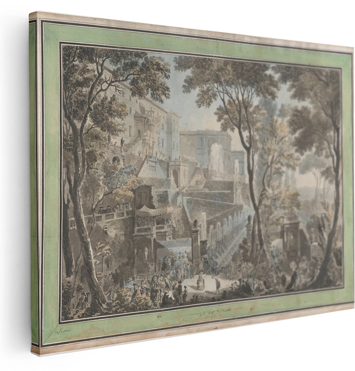 Artaza Canvas Schilderij Klassiek Landschap - 160x120 cm - Groot - Wanddecoratie Italiaanse Villa - Muurdecoratie Antiek - Decoratie Woonkamer Vintage