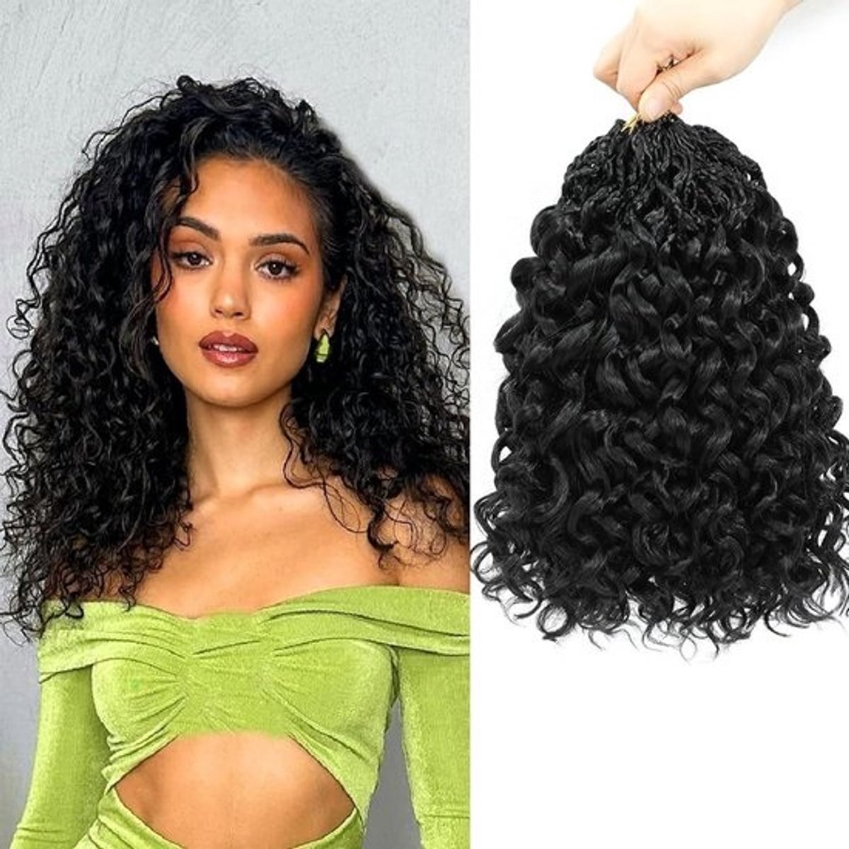 Pre-Looped Krullend Crochet Haar 14 Inch - 8 Bundels Ocean Wave Vlecht Extensions