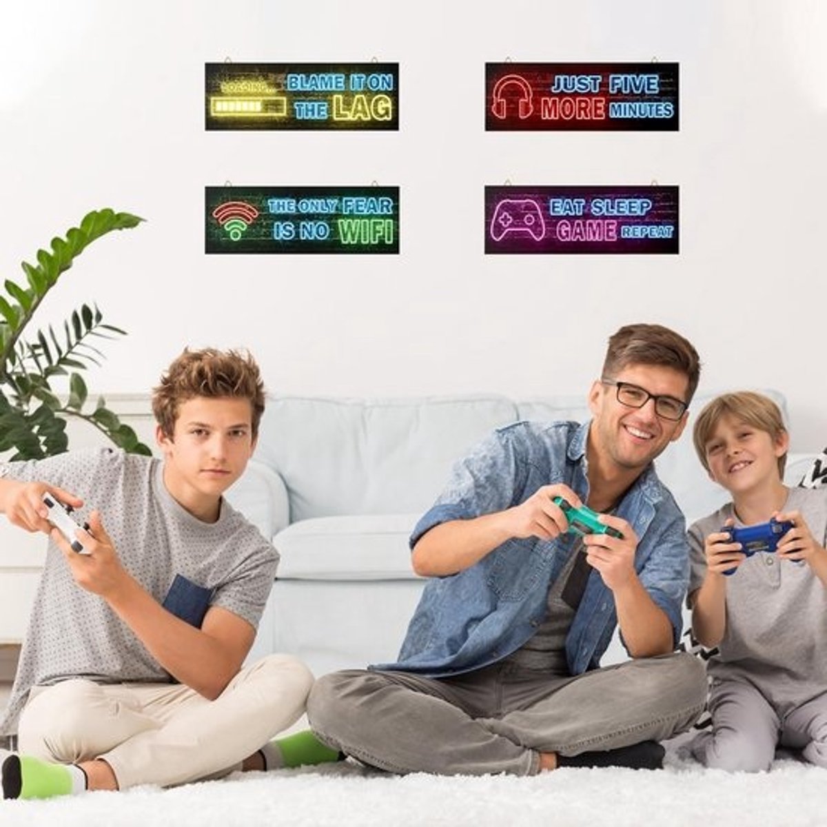 Set van 4 houten bordjes met gaming spreuken voor muurdecoratie — cadeau in Wonen & Interieur - foto 2