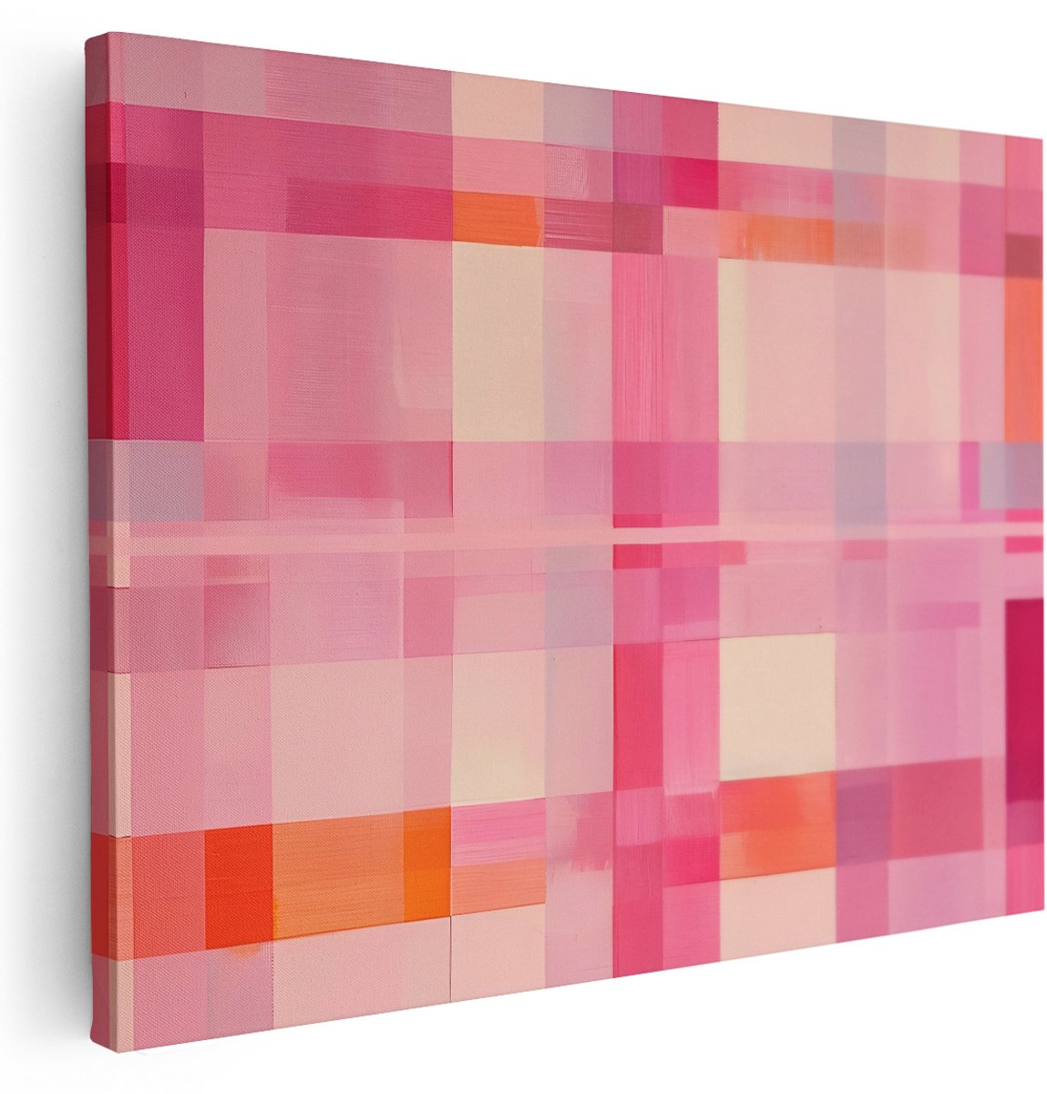 Artaza Canvas Schilderij Abstracte Kunst - 160x120 cm - Groot - Wanddecoratie Roze - Muurdecoratie Modern Geometrisch - Kamer Accessoires Oranje