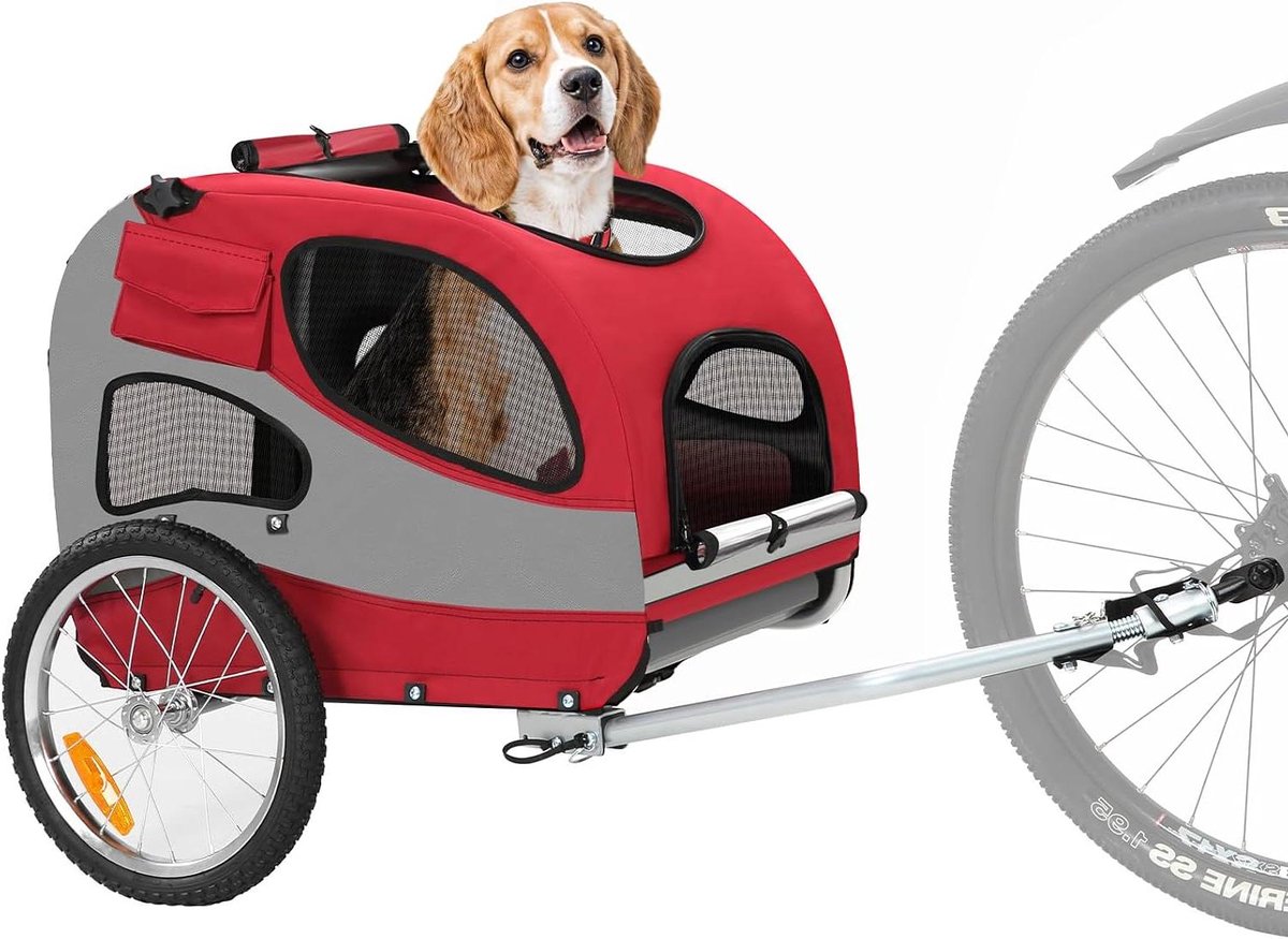 Fietsaanhanger Hond - Hondenkar - Samen Fietsen - Reflecterende Strepen - Tot 30 kg - Rood