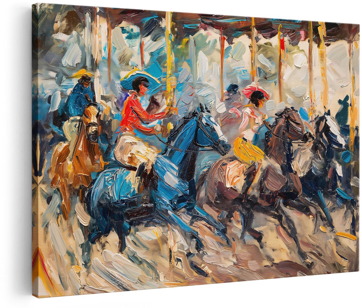 Artaza Canvas Schilderij Paarden - 150x100 cm - Groot - Wanddecoratie Olieverfschilderij - Muurdecoratie Paardenrace - Decoratie Impressionistisch