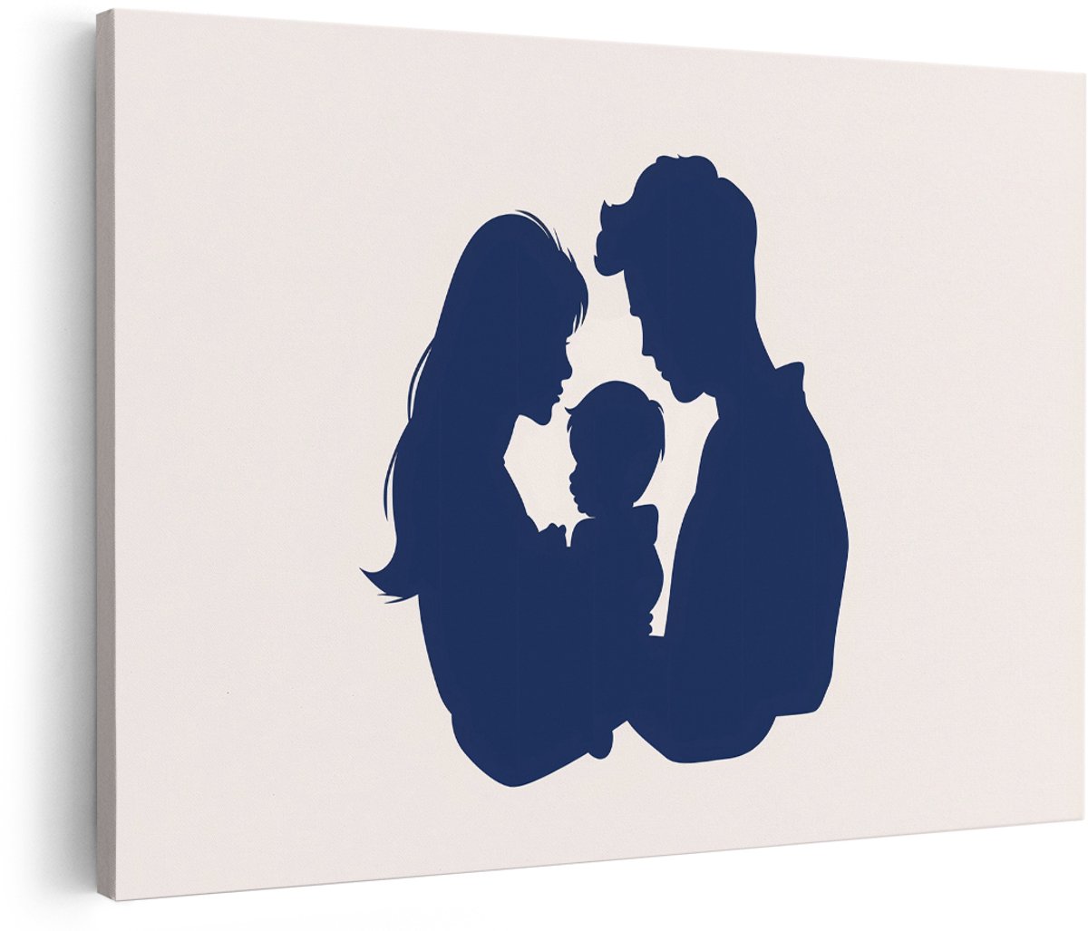 Artaza Canvas Schilderij Gezin - 150x100 cm - Groot - Wanddecoratie Silhouet - Muurdecoratie Liefde - Decoratie Baby Minimalistisch - Woonkamer