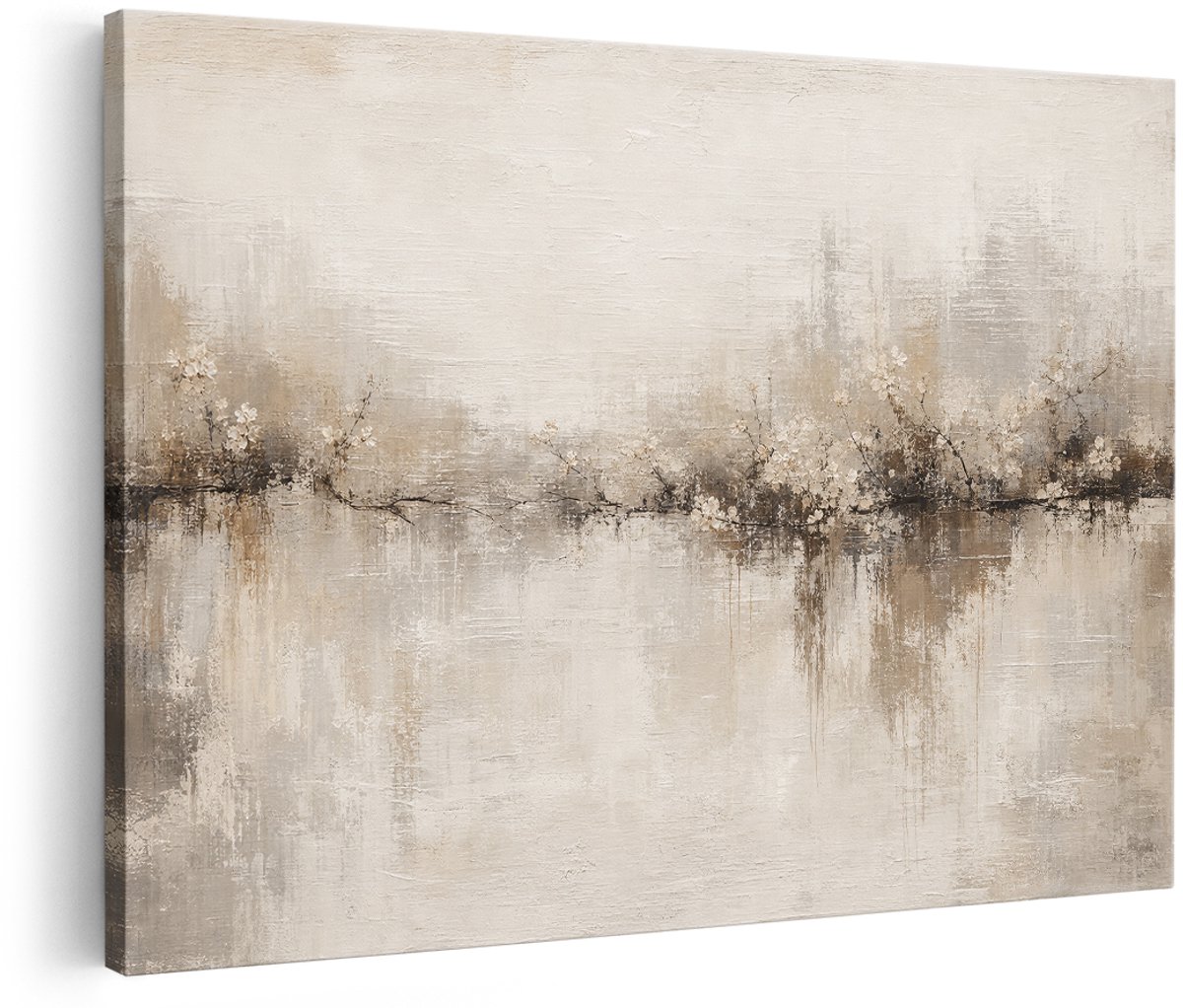 Artaza Canvas Schilderij Abstract Beige Landschap - Kunst - 150x100 cm - Groot - Wanddecoratie Woonkamer - Schilderijen - Muurdecoratie