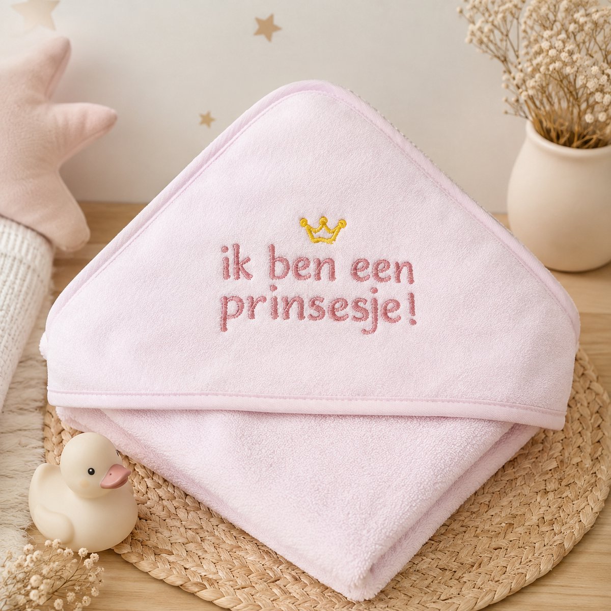 Roze Baby Badcape met Capuchon – Baby Handdoek & Badhanddoek – Zachte Omslagdoek – 80x80cm - Kraamcadeau Meisje – Ik Ben een Prinsesje