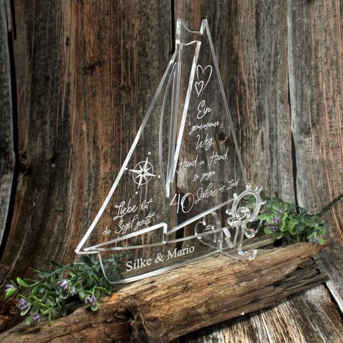 Gepersonaliseerd Acryl Schip voor Robijnen Bruiloft - Perfect Cadeau voor 40-jarig Huwelijk