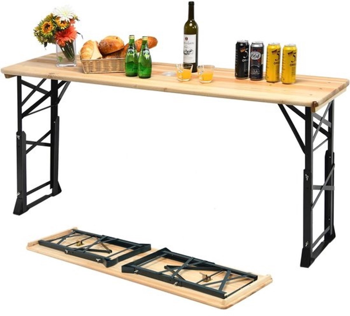 Inklapbare Buitenbar Tafel Hoge Staantafel met Parasolgat Verstelbare Hoogte