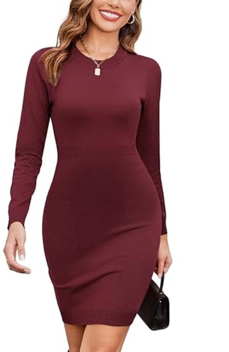 Elegante gebreide damesjurk met lange mouwen - Bodycon trui-jurk voor herfst en winter
